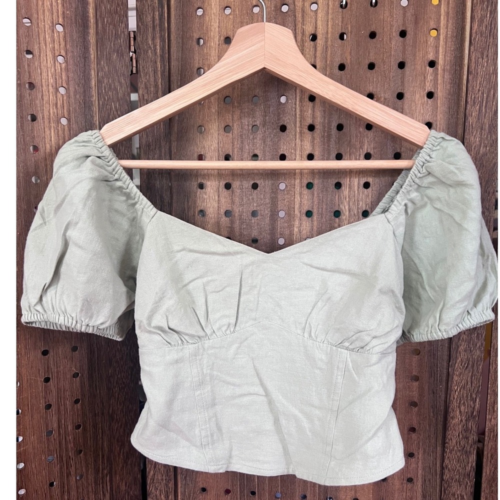 Hollister Light Sage Green Linen Blend Crop Top Size XS retro coquette fairycore